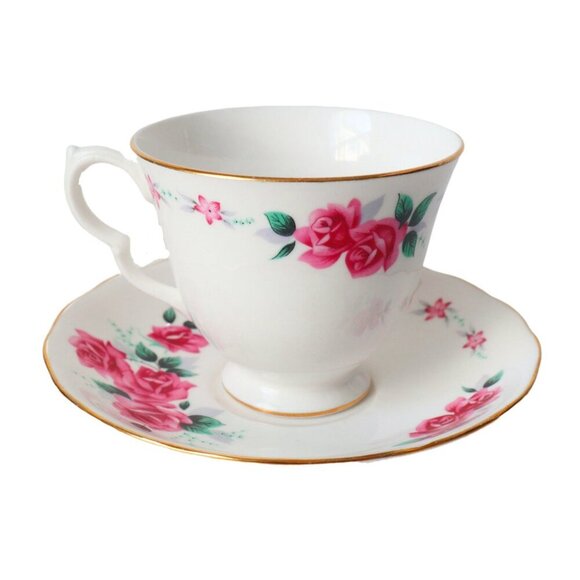 Teacup and Saucer Vintage Queen Anne Fine Bone China England Pink Roses - Picture 2 of 5